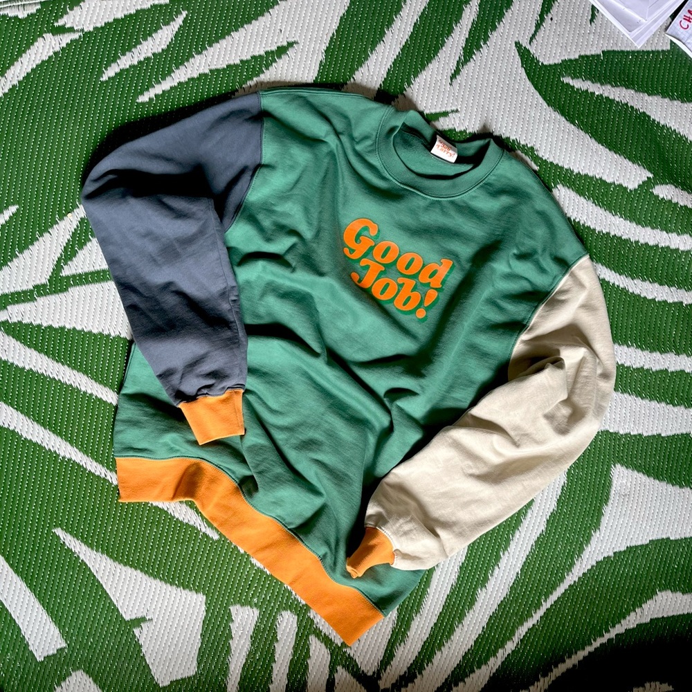 “Good job!” colorblock crewneck sweatshirt leisure top.